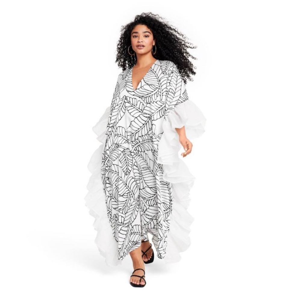 Fe Noel x Target Sketch Palm Leaf Print Ruffle Trim Cover Up Dress